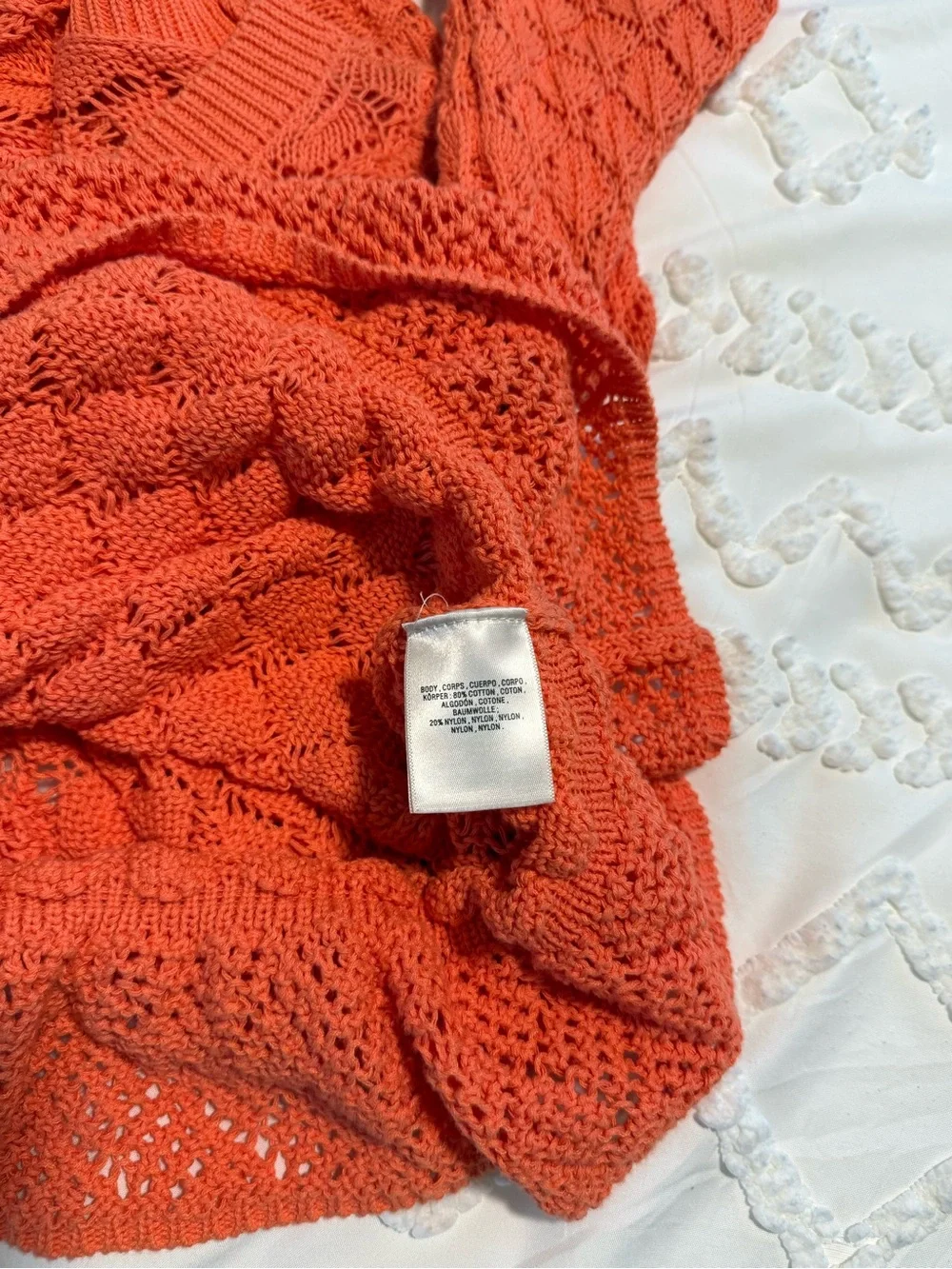 By Anthropologie Crochet Sweater top, Coral Orange, Size XS